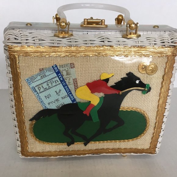 atlas Handbags - VTG  box purse jockey horseracing hollywood park